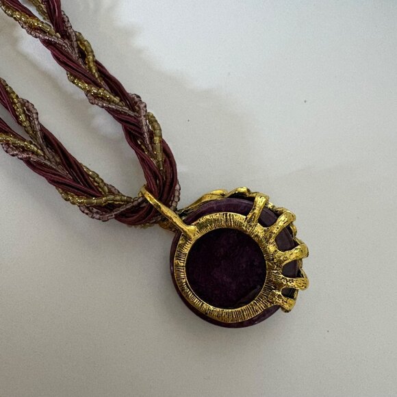 Purple Gold Tone Rhinestone Peacock Pendant Necklace Bohemian Statement Jewelry - Picture 5 of 7